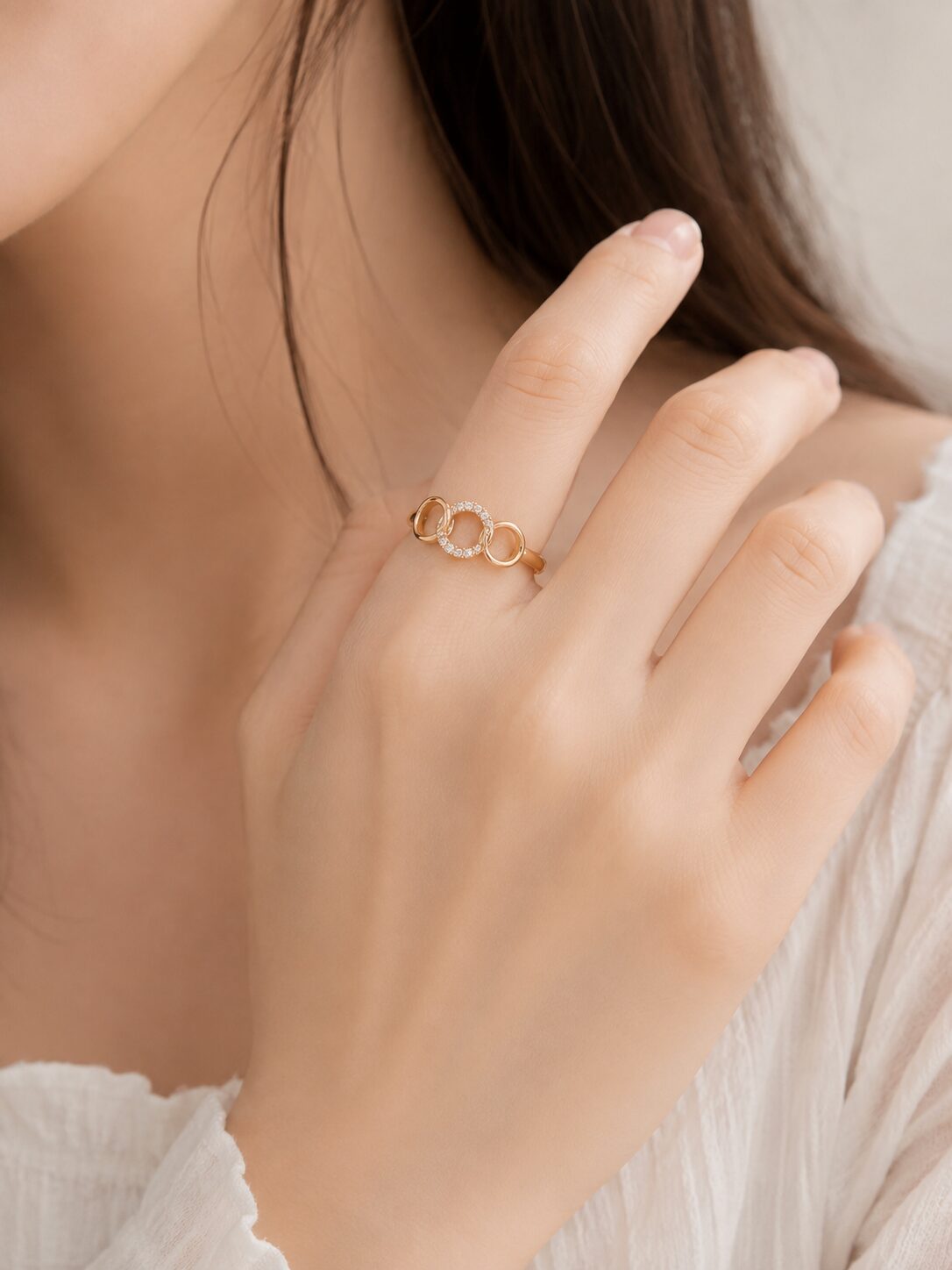 2026/08/1001774635.jpg Triple Circle Crystal Rose Gold Ring - Image 1