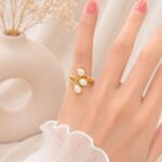 Triple Pearl Statement Gold Ring