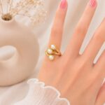 Triple Pearl Open Gold Ring