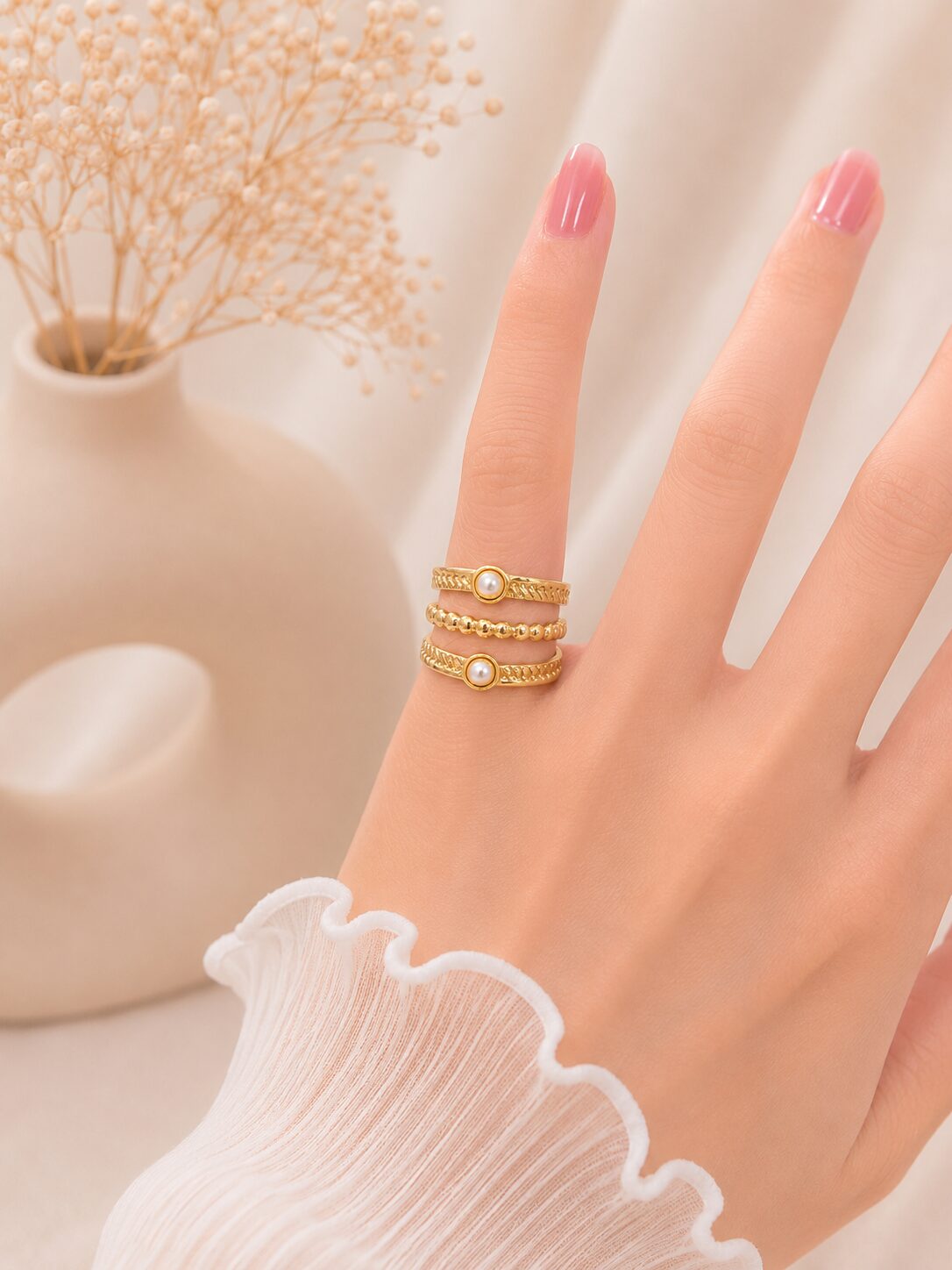 2026/08/1001775111.jpg Elegant Pearl Stack Gold Ring - Image 1