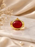 Premium Gold-Tone Red Stone Watch Ring
