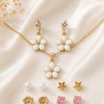 White Flower Necklace & Multi-Stud Earring Set