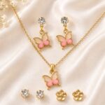 Pink Butterfly Necklace & Earring Set
