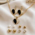 Elegant Black & Ivory Heart Jewellery Set