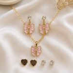 Elegant Pink Bow Jewellery Set