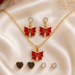Elegant Red Bow Jewellery Set