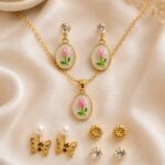 Elegant Pink Tulip Floral Jewellery Set