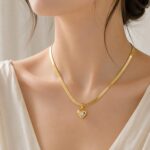 Elegant Gold Herringbone Heart Pendant Necklace ✨