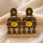 Royal Yellow Stone Antique Jhumka Earrings