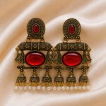 Royal Ruby Red Antique Jhumka Earrings