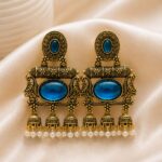 Royal Turquoise Stone Antique Jhumka Earrings