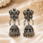 Oxidized Silver Peacock Design Jhumka Earrings
