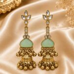 Mint Green Stone Gold-Plated Designer Jhumka Earrings