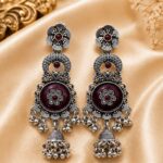Royal Oxidized Silver Floral Jhumka Earrings