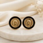 Premium Black & Gold Coin Stud Earrings | Vintage Statement Jewellery