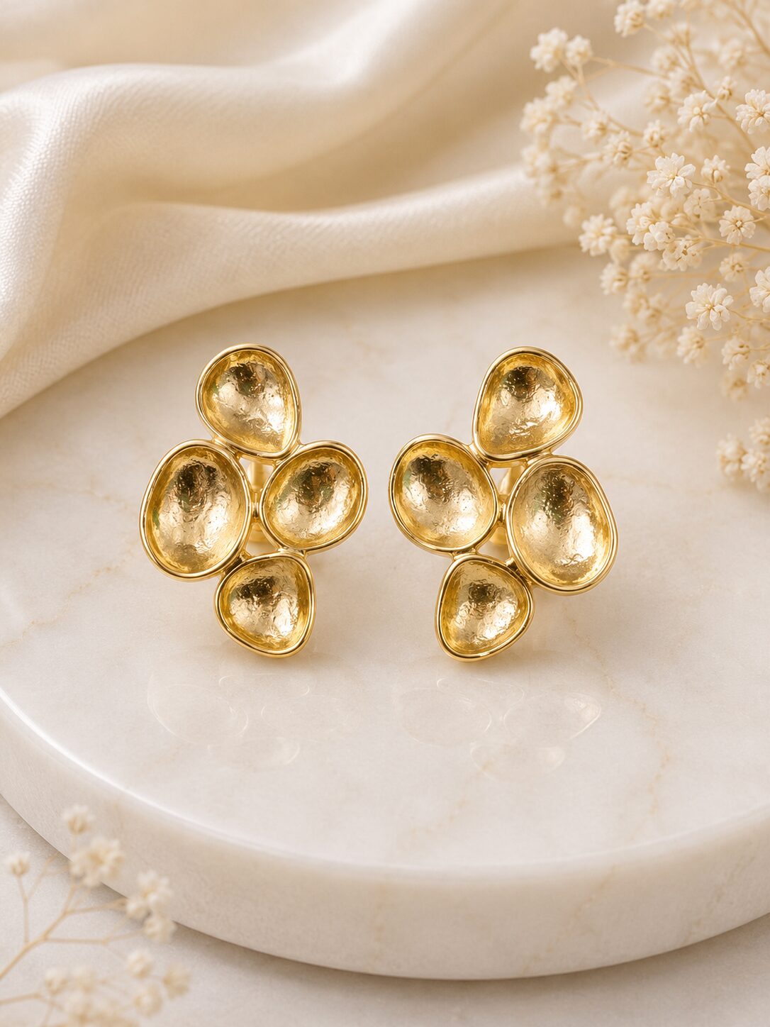 2026/08/1001777348.jpg ProductPremium Gold Organic Cluster Stud Earrings | Textured Statement Jewellery - Image 1