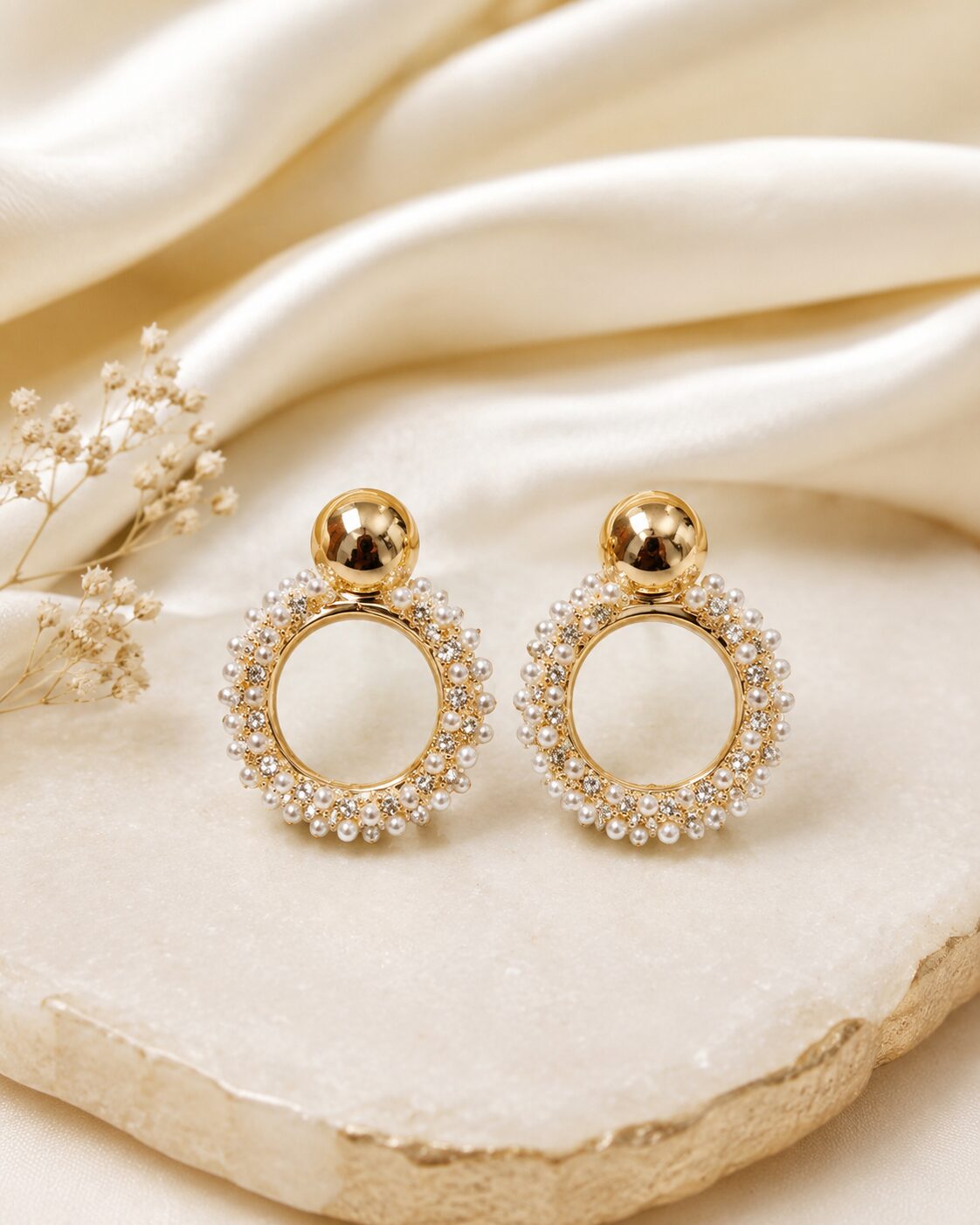 2026/08/1001777434.jpg Pearl Crystal Circle Drop Earrings - Image 1
