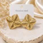 Gold-Tone Ribbed Statement Stainless Steel Earrings