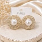 Pearl & Crystal Round Stud Earrings