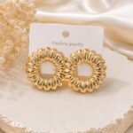 Gold Ribbed Flower Hoop Earrings