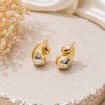 Gold Flame Crystal Stud Earrings