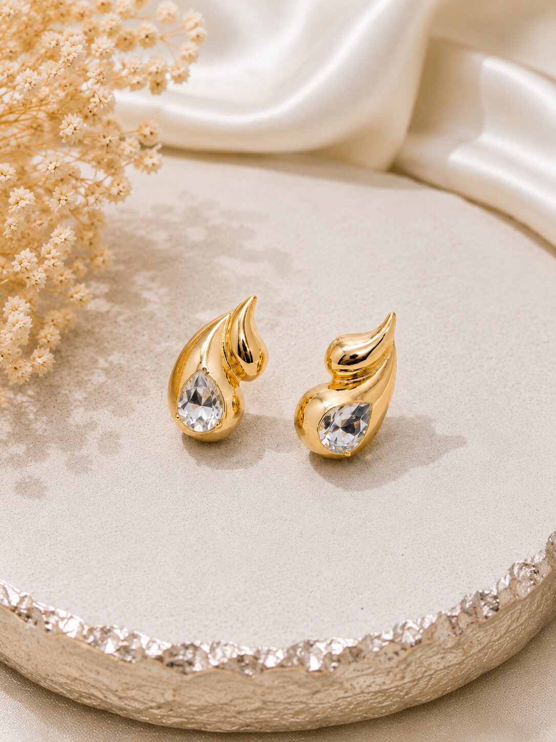 2026/08/1001777475.jpg Gold Flame Crystal Stud Earrings - Image 1