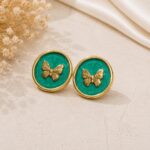 Teal Green Butterfly Stainless Steel Stud Earrings