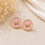 Pink Butterfly Stainless Steel Stud Earrings