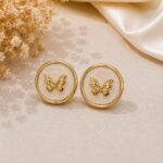 Cream Pearl Butterfly Stainless Steel Stud Earrings