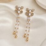Elegant Crystal Leaf Long Drop Earrings