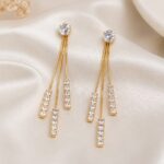 Elegant Gold Crystal Chain Drop Earrings