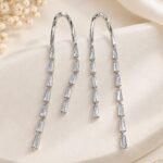 Silver Baguette Crystal Long Drop Earrings