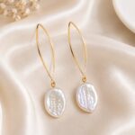 Gold Pearl Oval Drop Earrings