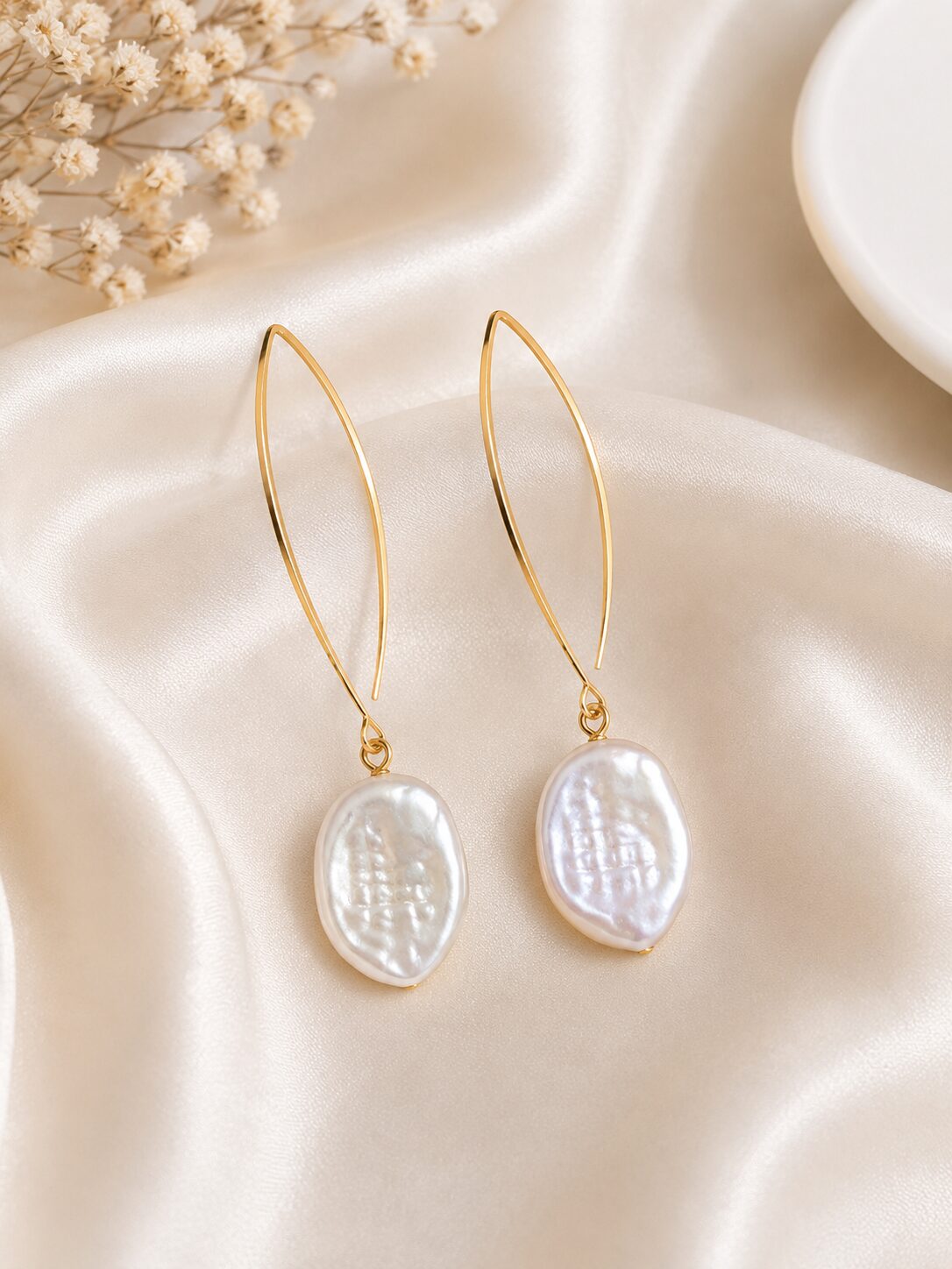 2026/08/1001777724.jpg Gold Pearl Oval Drop Earrings - Image 1