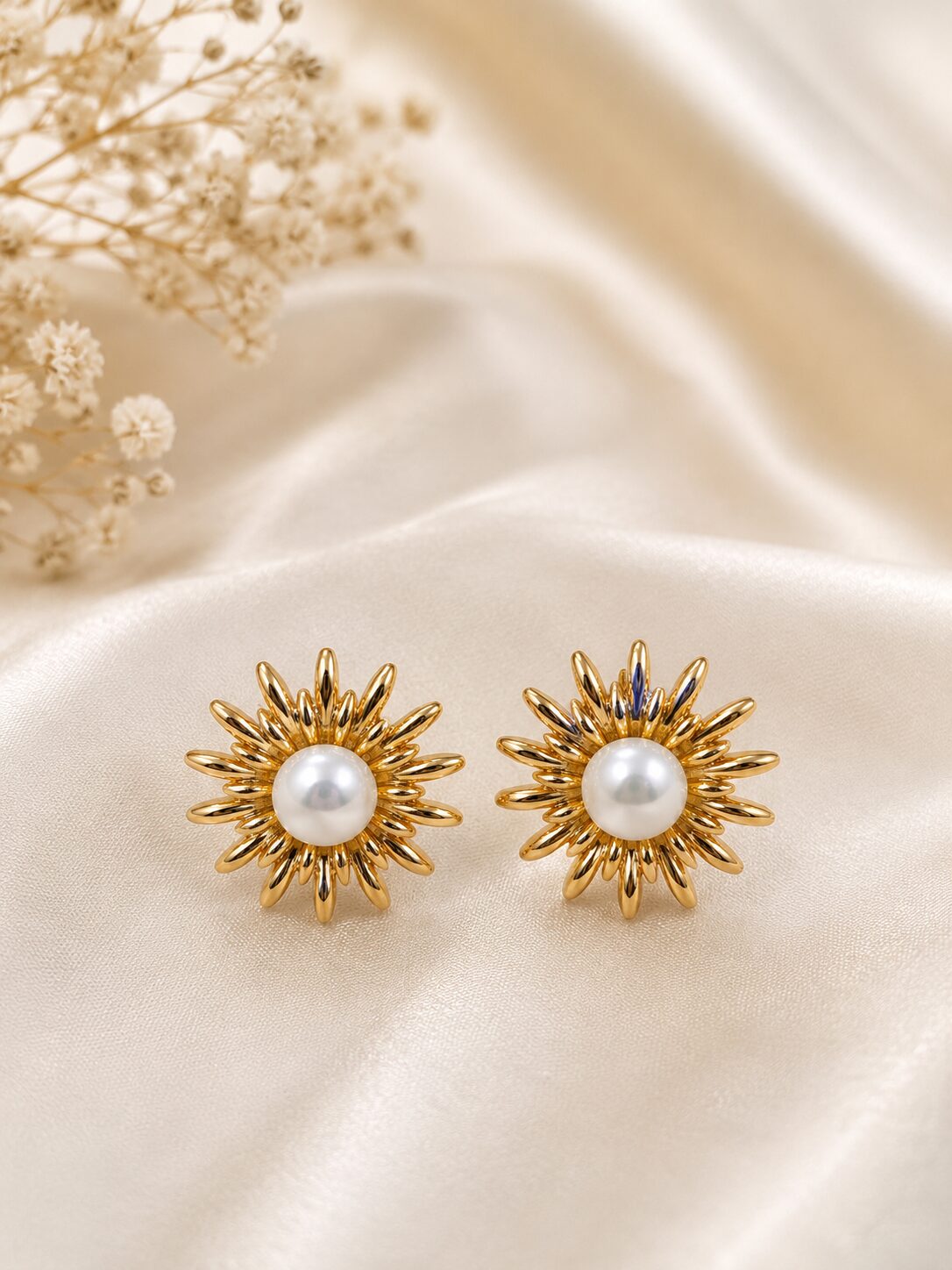 2026/08/1001779724.jpg Pearl Sunburst Gold Stud Earring - Image 1