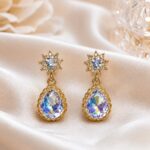 Elegant Crystal Starburst Drop Earrings | Iridescent Teardrop Jewellery