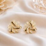 Korean Opal Floral Stud Earrings | Elegant Gold-Tone Jewellery