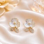 Pearl Flower Crystal Drop Earrings | Korean Style Gold-Tone Jewellery