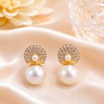 Pearl Crystal Dome Stud Earrings | Elegant Korean Style Jewellery