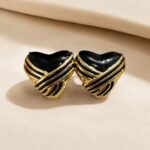 Black & Gold Heart Statement Earrings ✨