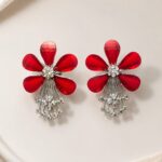 Red Crystal Flower Dangling Earrings