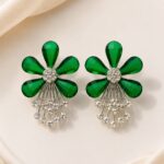 Emerald Green Floral Crystal Drop Earrings