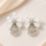 White Crystal Floral Drop Earrings