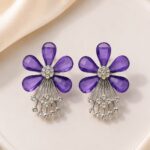 Purple Floral Crystal Drop Earrings