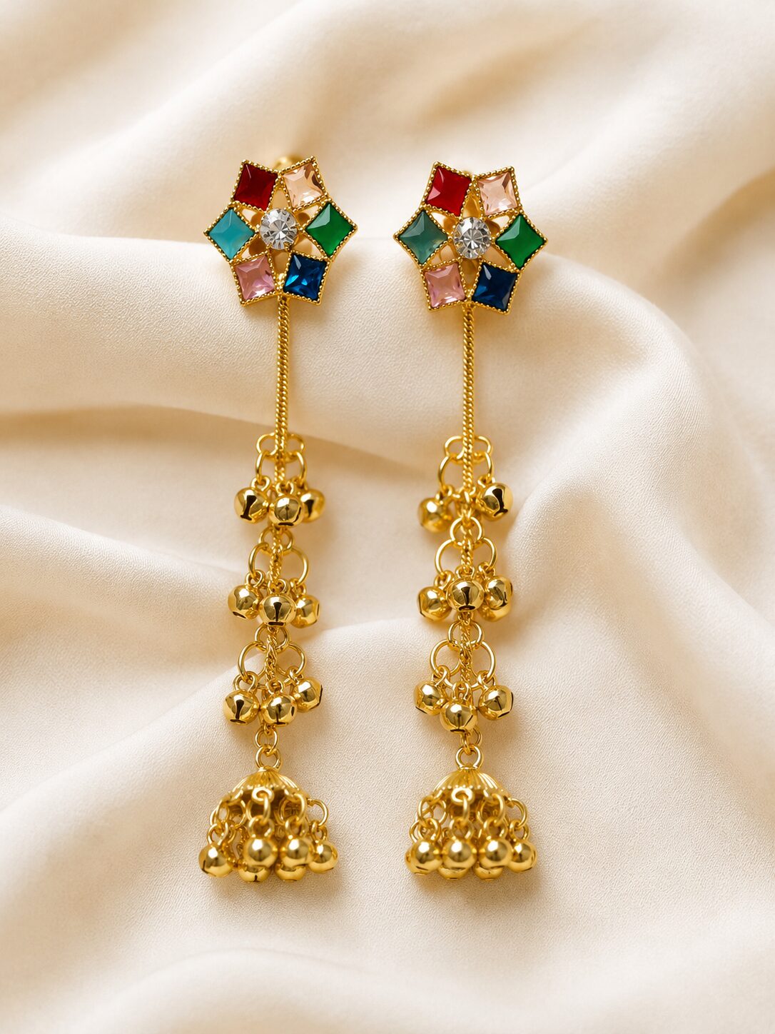 2026/08/1001779803.jpg Premium Multicolor Long Jhumka Earrings - Image 1