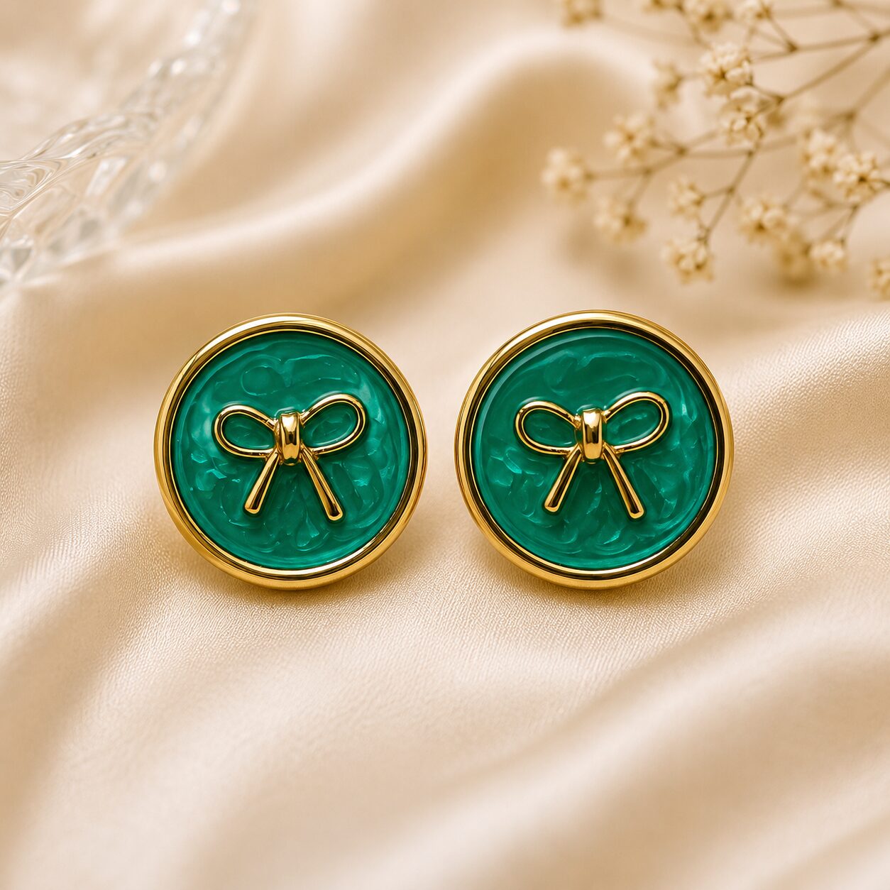 2026/08/1001779813.jpg Premium Mother of Pearl Bow Earrings - Image 1