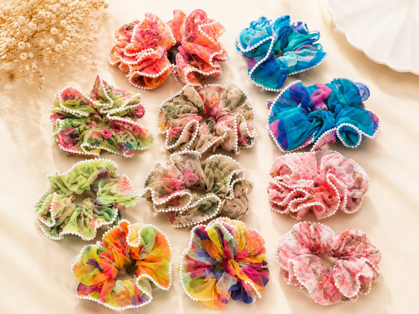 2026/08/1001779942.jpg Premium Pearl-Trim Organza Scrunchies - Image 1