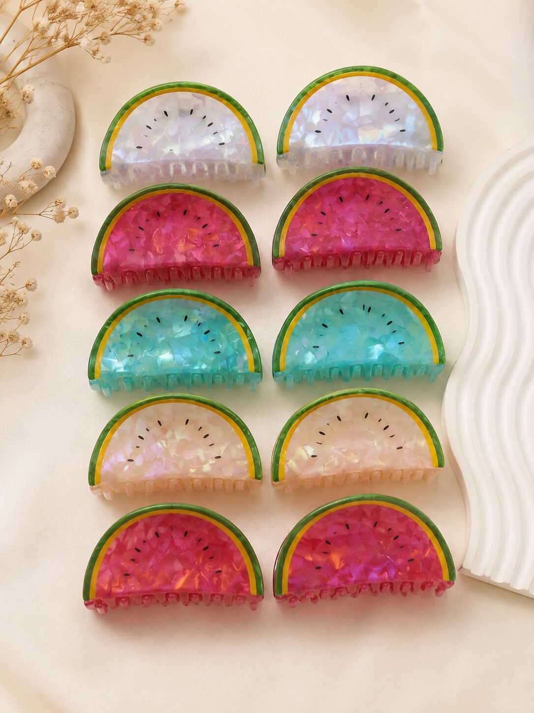 2026/08/1001780212.jpg Watermelon Style Acrylic Hair Claw Clips – Multicolor Collection - Image 1