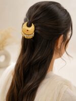 Traditional Gold Crescent Hair Clip with Pearl Drops - Image 2