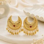 Traditional Gold Crescent Hair Clip with Pearl Drops
